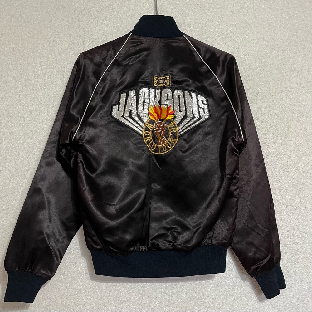 Vintage Jacksons World Tour 1984 Pepsi Jacket Bomber Black Satin Small